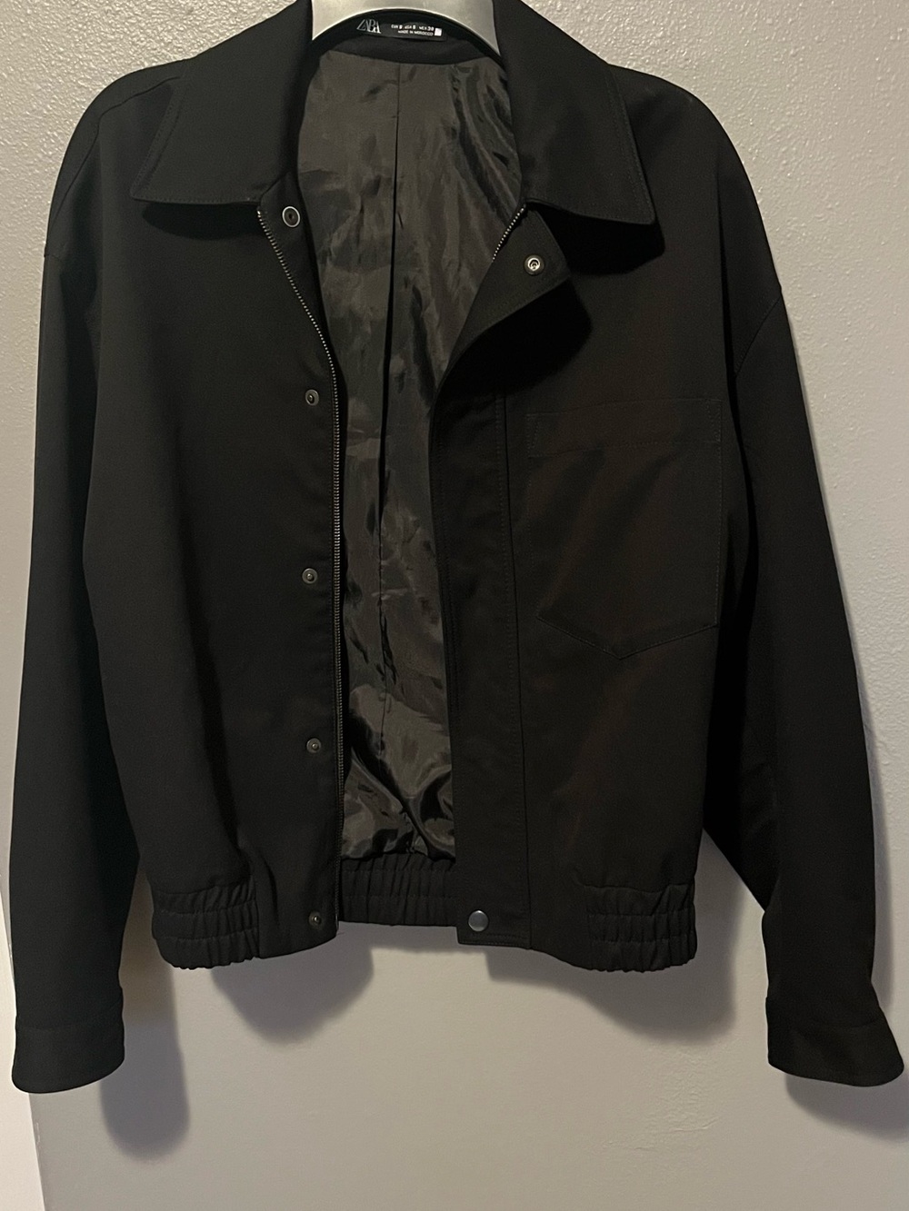 Zara Black Bomber Jacket with Snap Front